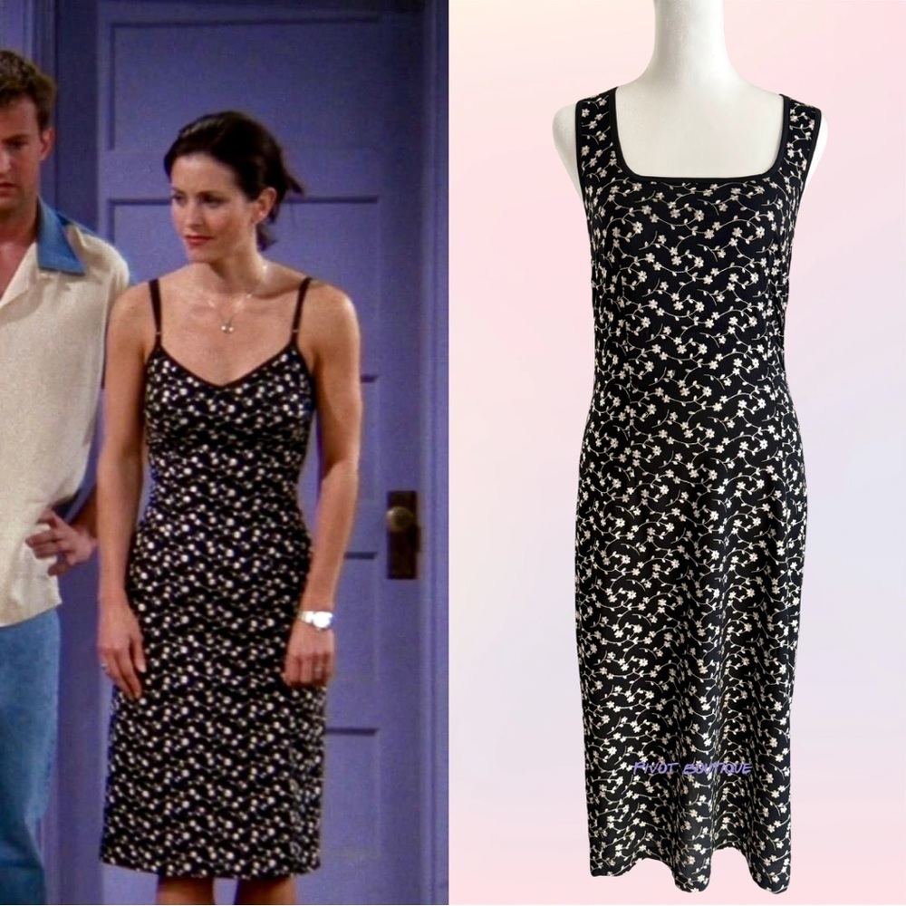 Alternate Black Floral Embroidered Midi Dress ASO Monica Geller on Friends